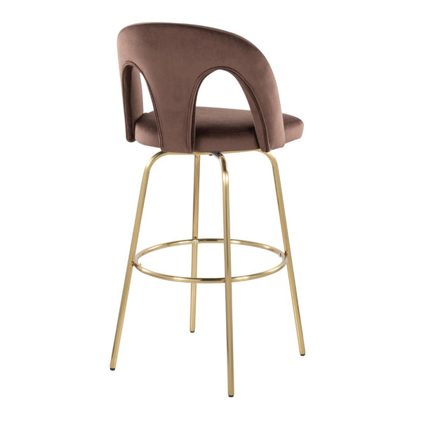 English Elm Fixed-height Swivel Barstools with Gold Footrest Black Frame White Upholstery Set Espresso B202S01882