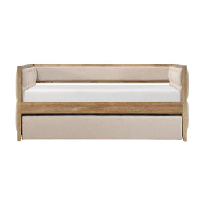 English Elm 1pc Boucle Tufted Daybed with Trundle Natural Wood Frame Transitional Guest Room B011S02099