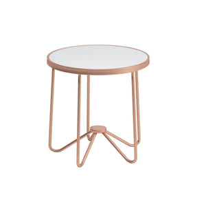 English Elm Rose Frosted Glass Top Coffee Table with Metallic Base 34" Round Modern Occasional Table for Living Room Stylish Centerpiece, Easy Assembly Rose Gold 27 L x 27 W x 5.5 H B2741P332648