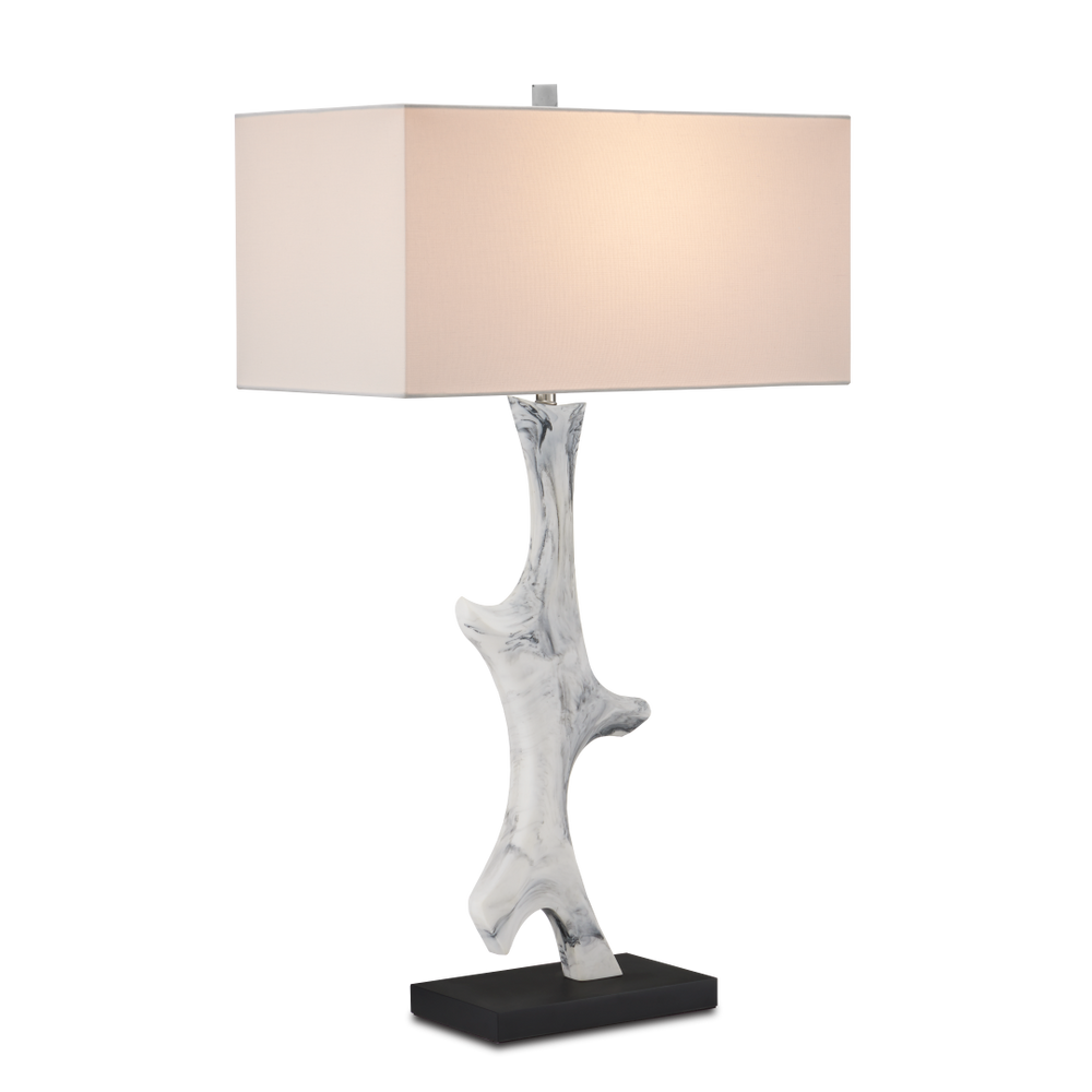 Devant Contemporary Table Lamp - White Composite with Black Swirls on Stylish Black Base, 34.75" Tall