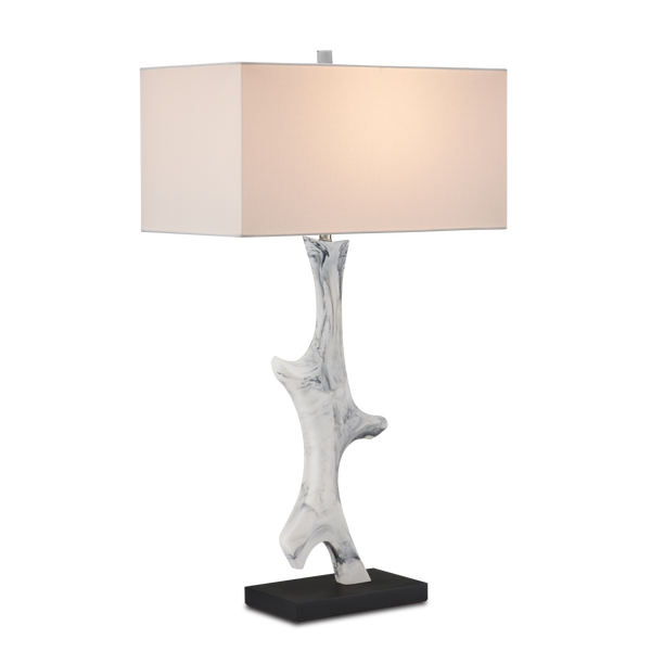 Devant Contemporary Table Lamp - White Composite with Black Swirls on Stylish Black Base, 34.75" Tall