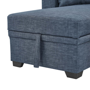 English Elm 76.5" Chenille Tufted Sectional Sleeper Sofa with Reversible Chaise and Hidden Storage Dark Blue B2748S00003