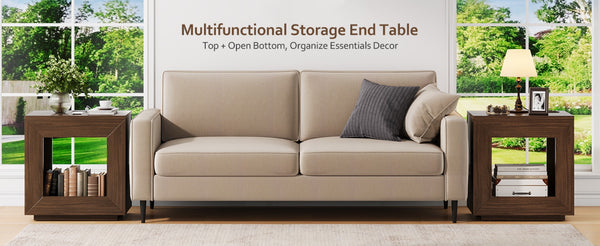 English Elm Rustic Wood End Table With Led Lighting & Integrated Power Hub - Stylish 2-Tier Storage Solution W1550P330032-GIGA