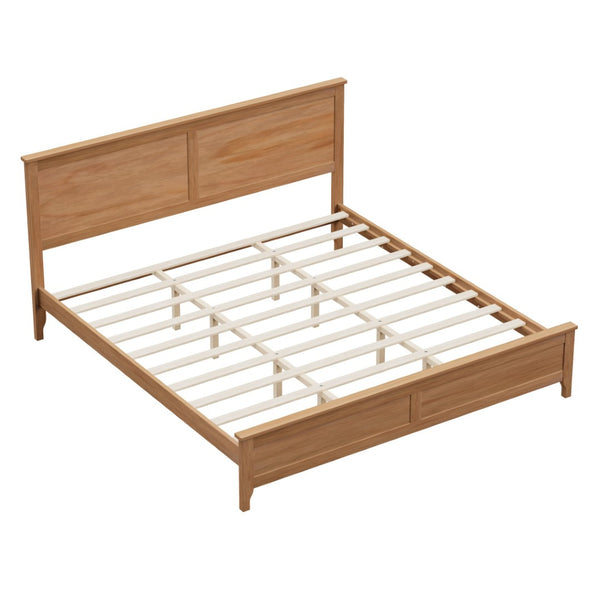 English Elm Modern Pine Wood Queen Platform Bed Slatted Headboard Tapered Legs Bedroom Frame BS701P414277S