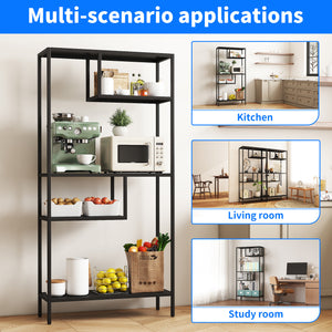 English Elm Modern Cube Storage Shelf with 4 Compartments, Metal Legs Freestanding Organizer for Living Room Home Office Decor and Display — 33W x 13D x 70H T2398P286673