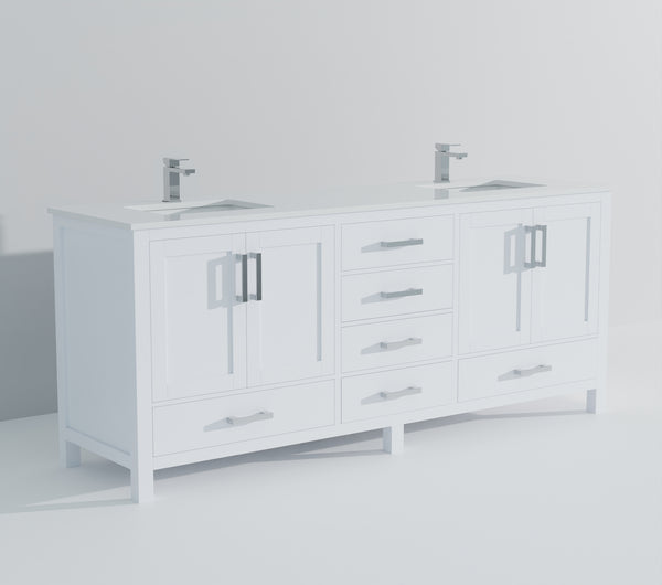 English Elm White Double Bath Vanity 80 in W x 22 in D with White Quartz Top, Soft-Close Drawers & Chrome Faucet Set B2731P259122