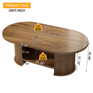 English Elm Oval Fluted Two Tier Coffee Table Walnut Farmhouse Mid Century Living Room Accent W2641P422954