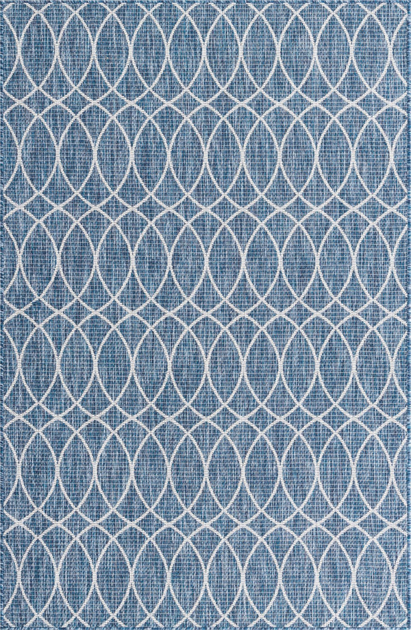 Unique Loom Outdoor Trellis Gitter Machine Made Trellis Rug Blue, Ivory 5' 3" x 8' 0"
