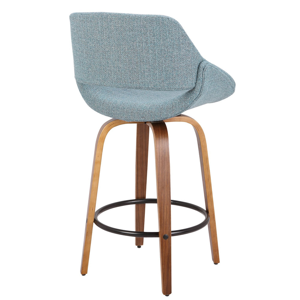 English Elm Fabrico Counter Stool — Mid-Century Walnut Frame, Blue Noise Fabric Upholstery, Padded Comfort Seat B202P222367