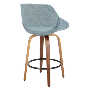 English Elm Fabrico Counter Stool — Mid-Century Walnut Frame, Blue Noise Fabric Upholstery, Padded Comfort Seat B202P222367