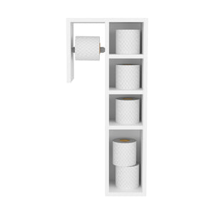 English Elm Ranch, Space-Saving Toilet Paper Holder with Top Active Roll, 4 Open Shelves, Scratch-Resistant White Organizer B128P375294