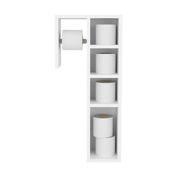 English Elm Ranch, Space-Saving Toilet Paper Holder with Top Active Roll, 4 Open Shelves, Scratch-Resistant White Organizer B128P375294