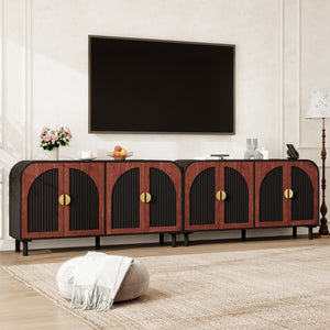English Elm Vintage Arched Four Door Buffet Cabinet Mdf Wood Grain Finish with Soft Close Hinges W688P389191