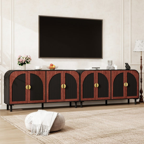 English Elm Vintage Arched Four Door Buffet Cabinet Mdf Wood Grain Finish with Soft Close Hinges W688P389191