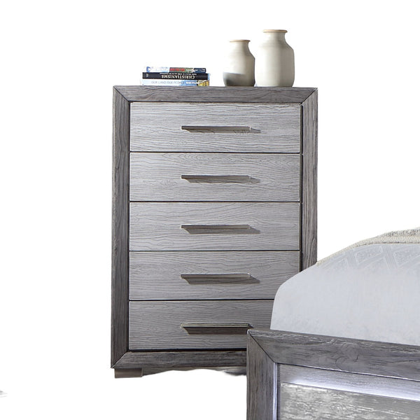 English Elm 1pc Crocodile-Embossed Chest with Diamond-Crusted Handles, Silver-Lined Panels, Glam Contemporary Appeal Gray 39 L x 20 W x 53 H B2741P369365