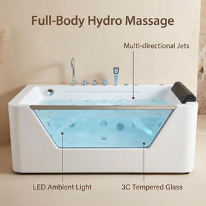 English Elm 67" Whirlpool Soaking Tub with Tempered Glass Apron Chromatherapy Jets Acrylic Spa W3605P400539