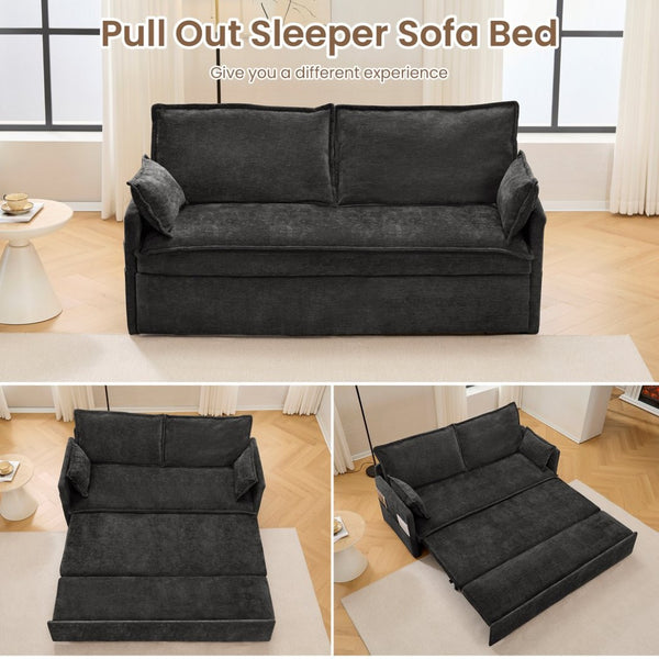 English Elm 59.5" Chenille Sleeper Sofa with Usb Charging Storage and Firm Foam Support W2606P301327