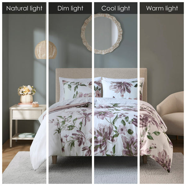 JLA Home Madison Park Essentials - Floral Brushed Microfiber Comforter Set with Grey Diamond Sheets, Mauve Green Taupe Floral Design, Fits to 16" MPE10-1022