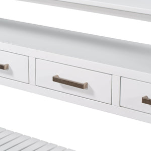 English Elm U_style Wide Painted Console Table Four Drawers Open Shelves Foyer Living Room White N711P410406K