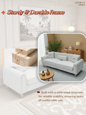 English Elm FX-P11-CW Modern 87.4" 3-Seater Sofa Upholstered Plush Fabric, Pocket Springs, Foam, Metal Legs W576P360570