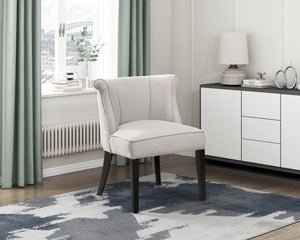 English Elm Foam Curved Back Accent Chair with Piped Upholstery and Padded Seat on Espresso Wood Legs, Stylish Comfort Beige 25.5 L x 25.5 W x 19.5 H B011P305067