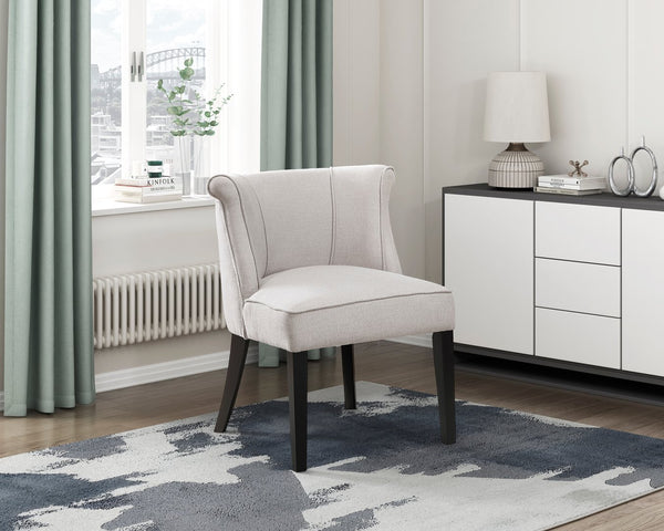 English Elm Foam Curved Back Accent Chair with Piped Upholstery and Padded Seat on Espresso Wood Legs, Stylish Comfort Beige 25.5 L x 25.5 W x 19.5 H B011P305067