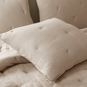 English Elm 3-piece Cotton Muslin Quilt Set with Embroidered Tacking for a Relaxed Bedroom Taupe B035P408349
