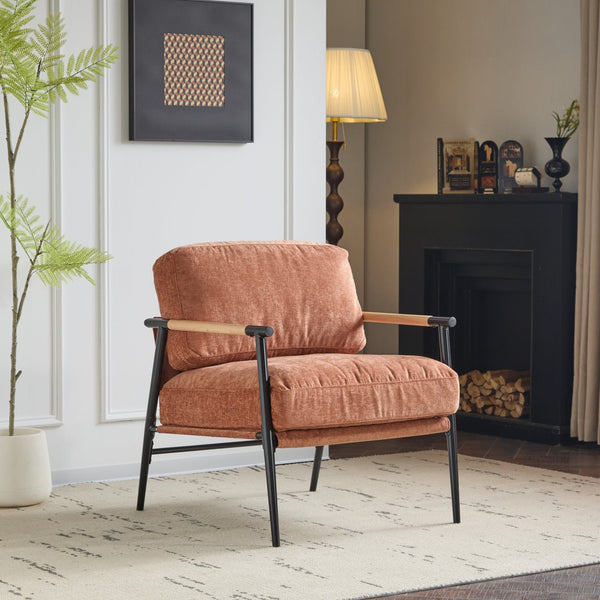 English Elm Christopher Knight Home® - 27.56" Modern Accent Chair with Plush Cushions, Sleek Metal Frame and Wooden Armrests for Cozy Rooms Orange N767P215306O
