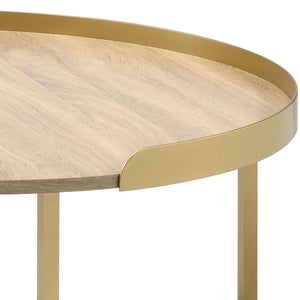 English Elm Oak Coffee Table With Elegant Gold Accents, Round Tray Top, Modern Design For Living Spaces B062P181359