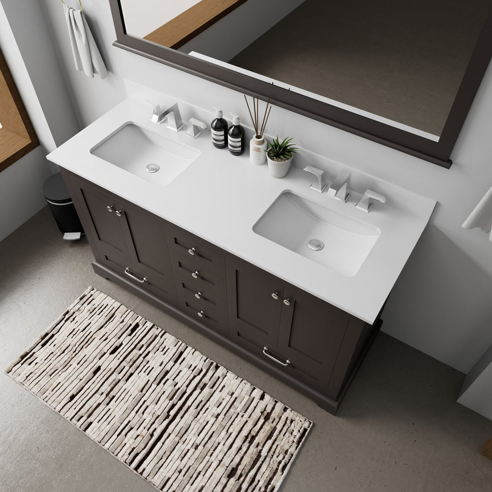 English Elm Espresso Double Bath Vanity With White Quartz Top, 58” Mirror & Abundant Storage For Modern Bathrooms B2731S00661