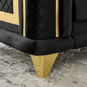 English Elm 89 Inch Italian Velvet Tufted Sofa Gold Steel Trim Victorian Glam Living Room Couch W1191S00051