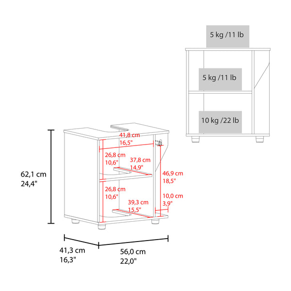 English Elm Phillips Under Sink Cabinet Black with Rear Cut-Out, Double Door Storage, Modern Slim Design B200P374503