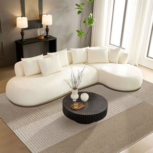 English Elm VSF1112 Oversized Beige L-Shaped Sectional Sofa with PU Leather Base, No Assembly, 6 Pillows, Plush Comfort W3208S00003