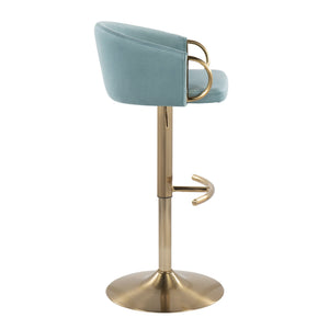 English Elm Claire Chic Adjustable Velvet Bar Stool Set of 2 with Gold Metal Base, Swivel, Rounded T Footrest Blue B202S00770