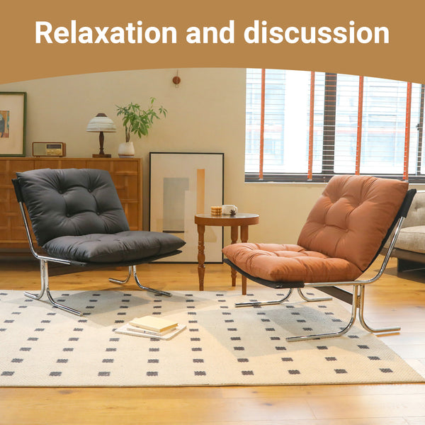 English Elm Leather Armchair Oversized Modern Accent Chair High Back Wingback Comfort Foam Seat Metal Legs Brown W2105P303635