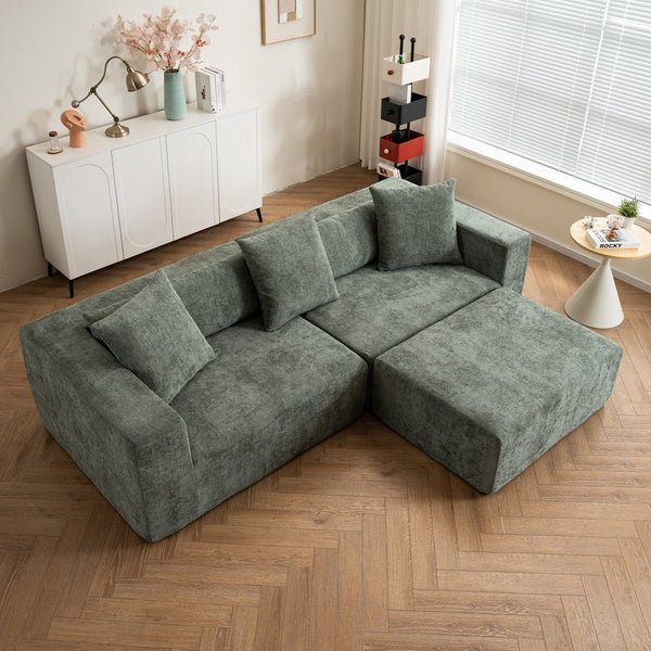 English Elm Modular L-Shaped Lounge Chair & Cloud Sofa In Green Chenille - Soft, Deep Seating, No Assembly Needed W2012S00011
