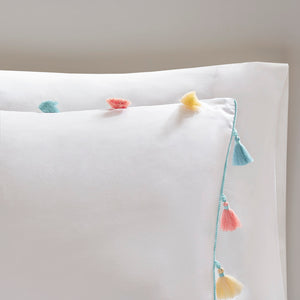 JLA Home Mi Zone Kids - Tassel Cozy Kids Comforter Set with Hypoallergenic Fill, Heart Pillow & Whimsical Colorful Tassels White MZK10-168