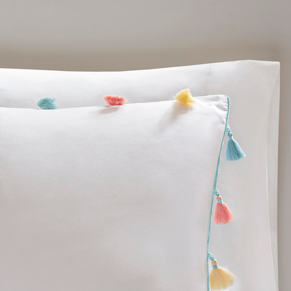 JLA Home Mi Zone Kids - Tassel Hypoallergenic Comforter Set with Embroidered Heart Pillow, OEKO-TEX Antimicrobial, Kid-Friendly Decor White MZK10-169