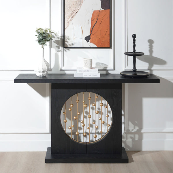 English Elm Modern Black Console Table with Gold Accent, 61.4"L Sleek Entryway Hallway Table with Floating Artful Spheres W2729P270745