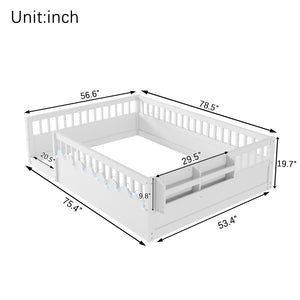 English Elm Full Montessori floor bed offering high rails, built-in light and shelf for safe independent sleep and storage White 79.13 L x 13 W x 6.3 H W2593P333586