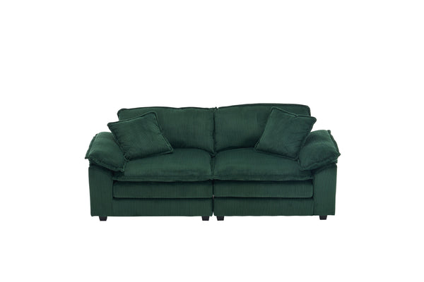 English Elm Corduroy Plush 2-Seat Sofa with 2 Back Cushions, Toss Pillows & Ottomans — Deep Seat Comfort Green W2363S00065