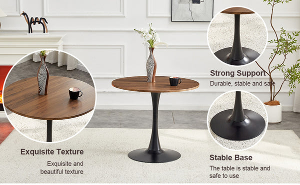 English Elm Round Faux Marble Tulip Pedestal Dining Table Mid Century Modern for Small Bistro Spaces Black,Walnut W2920P400946