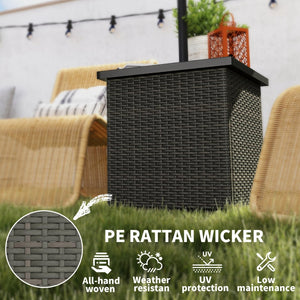 English Elm Outsunny Square Wicker Patio Side Table with Umbrella Hole and Open Storage Shelf W2225P485613