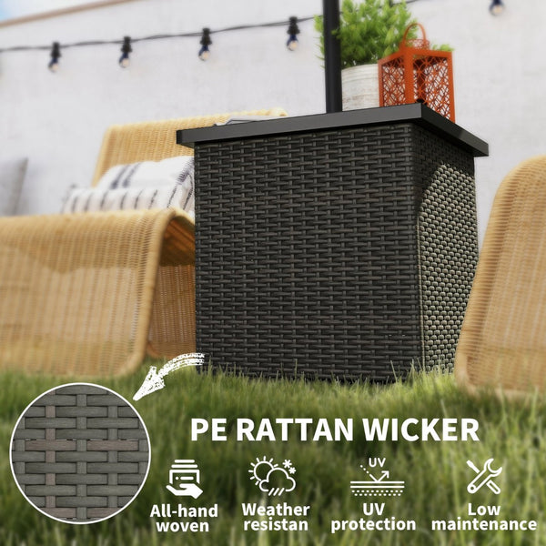 English Elm Outsunny Square Wicker Patio Side Table with Umbrella Hole and Open Storage Shelf W2225P485613