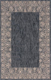 Unique Loom Outdoor Border Floral Border Machine Made Floral Rug Charcoal Gray, Beige/Gray 5' 1" x 8' 0"