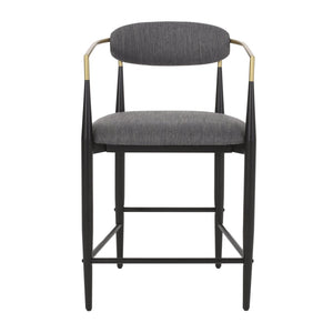 English Elm Counter Stools Set of Two Upholstered Matte Black Iron Frames with Gold Trim Modern N771P392273C