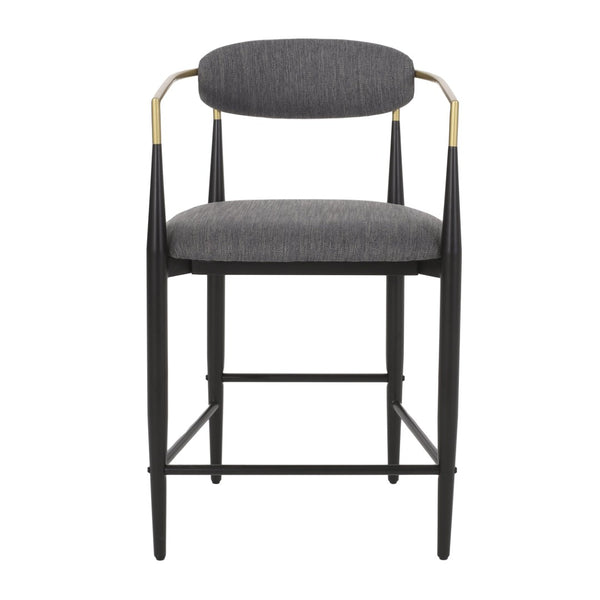 English Elm Counter Stools Set of Two Upholstered Matte Black Iron Frames with Gold Trim Modern N771P392273C