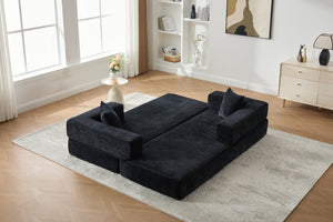 English Elm UNITED Folding Sofa Bed with Removable Cover Zipper, Chenille Memory Foam Sleeper for Small Spaces Black W1568P293809