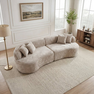 English Elm Modern Boucle Oversized L-shaped Sectional Sofa with Sculptural Curved Silhouette Camel W5515S00003