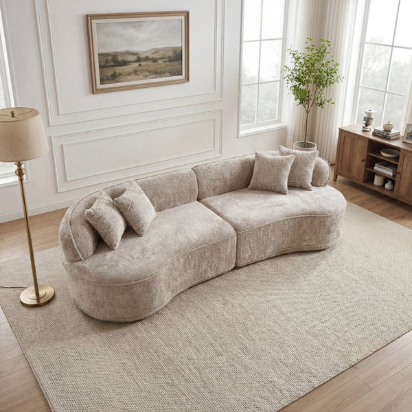 English Elm Modern Boucle Oversized L-shaped Sectional Sofa with Sculptural Curved Silhouette Camel W5515S00003
